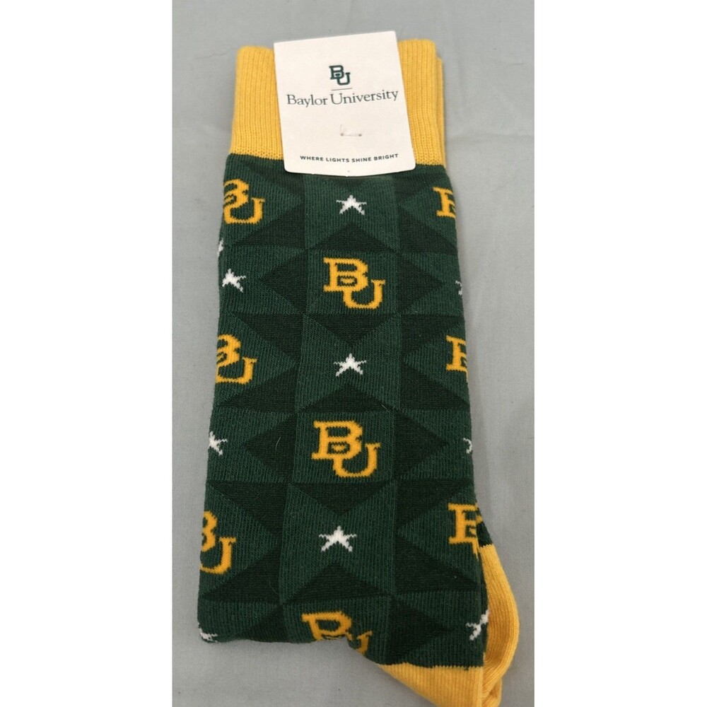 Baylor University Crew Socks Green Where Lights Shine Bright One Size